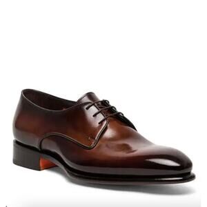 Santoni Carter Plain Toe Derby – Brown Leather Dress Shoes Men’s Size UK 7/ US 8